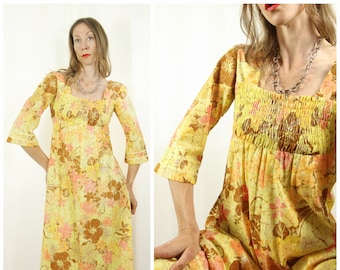 Vintage 1970s Hawaiian Floral Cotton Maxi Dress