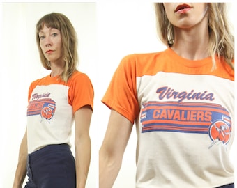 Sm. 1970s Virginia Cavaliers Orange & White 50/50 Ringer T-shirt