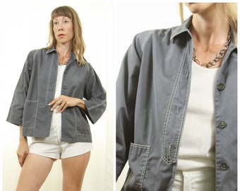 LG. Vintage 1960s Dark Grey, Crop Cotton Canvas Jacket // Lightweight Fall Layer