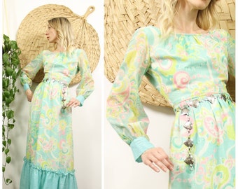 Vintage 1970s Candy Coloured Cotton Maxi Dress