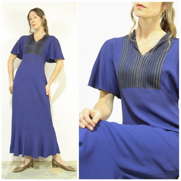 Sm-M. Vintage 1940s Royal Blue, Rayon Maxi Dress // As Is