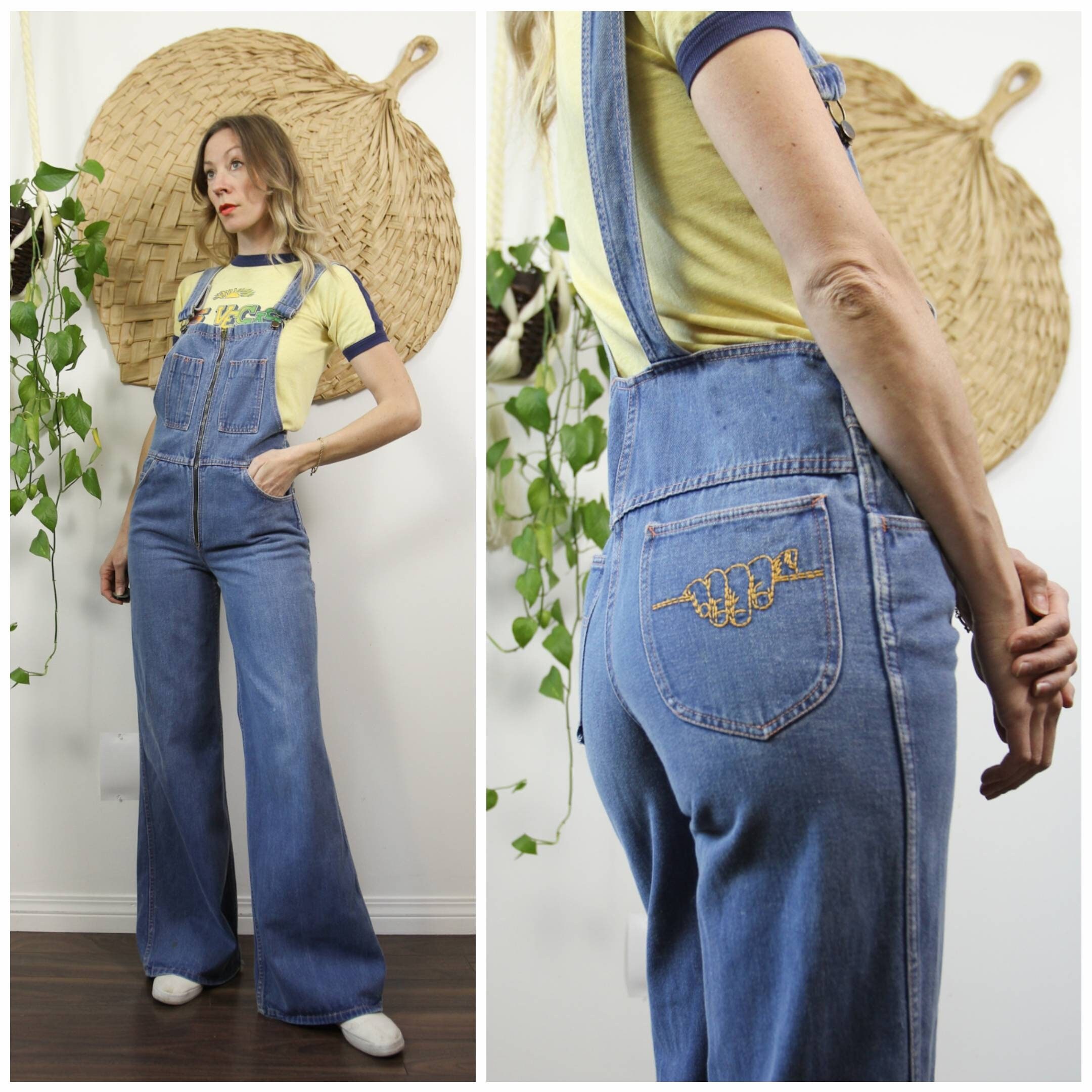 【U LAN】Zip overall denim pants 1970s Cotton Denim Bib & Zipper Front Overalls // Blue Jean