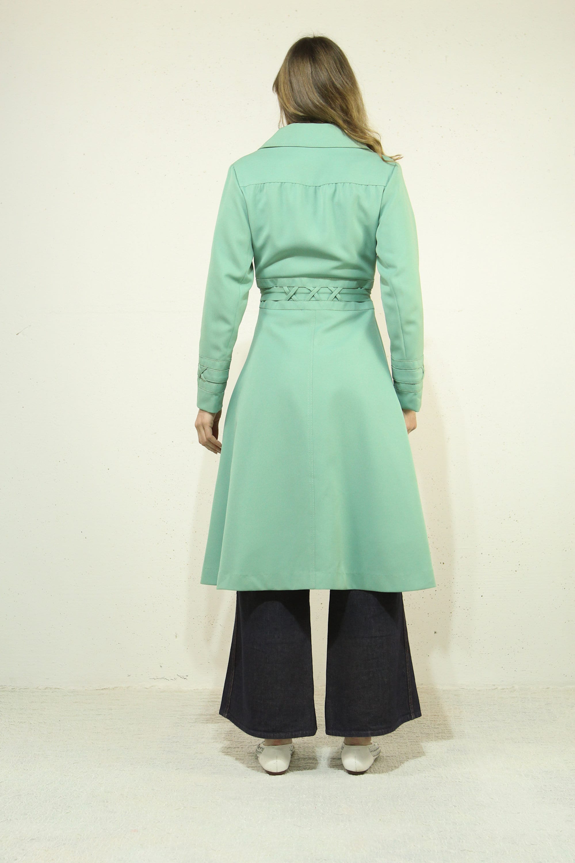 Vintage 1960s Seafoam Green Trench Coat: Mod A-line Spring