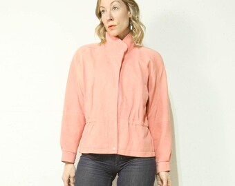 Chaqueta bomber vintage de ante rosa ruborizado de los años 80, talla pequeña-mediana