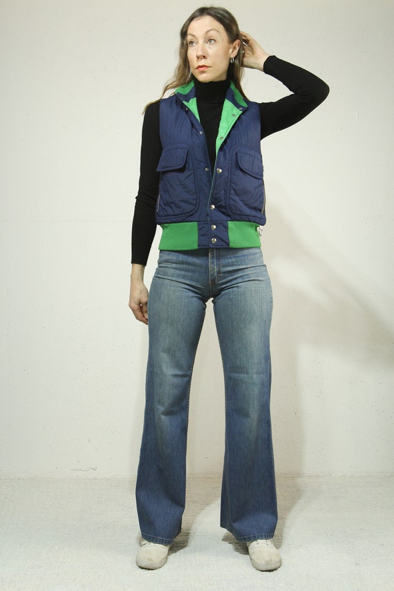 Sm. 1970s Navy Blue & Kelly Green Vest // Mid Wei… - image 7