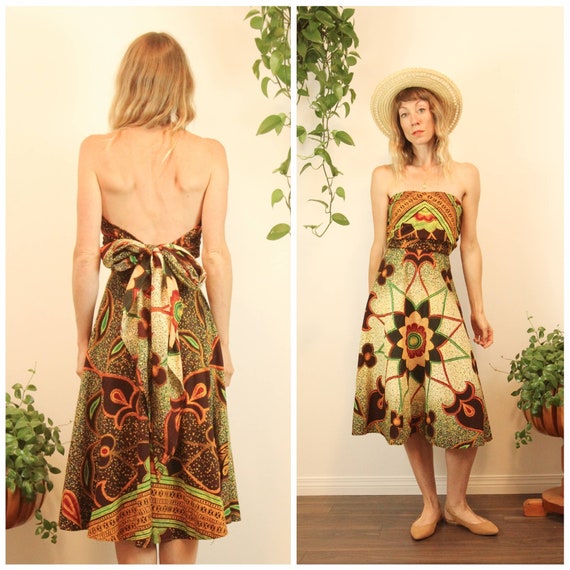 Rare 1950s Convertible Batik Cotton Wrap Dress //