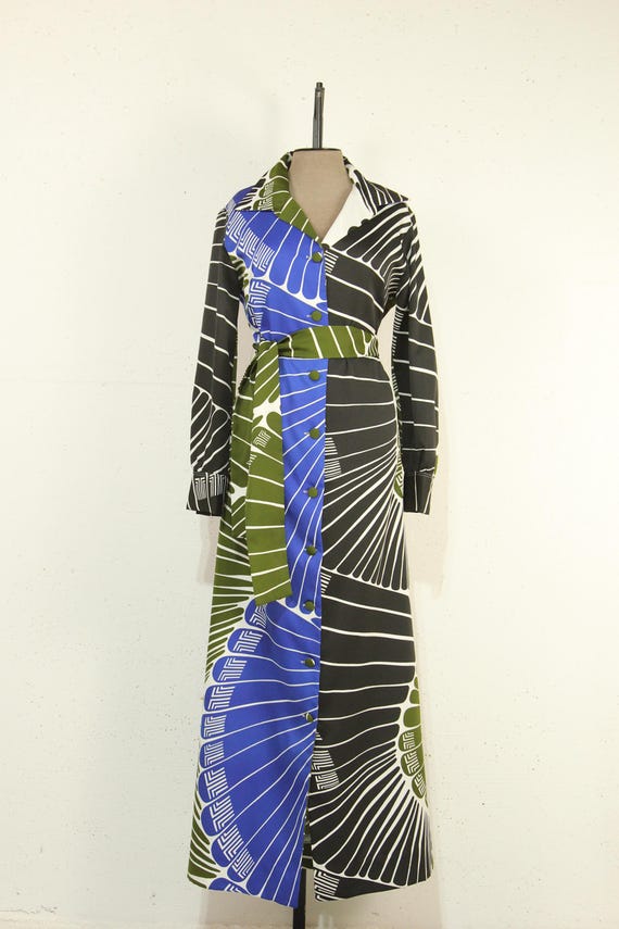 1970s LANVIN Vintage Maxi Shirt Dress: Geometric Feather Print - Etsy