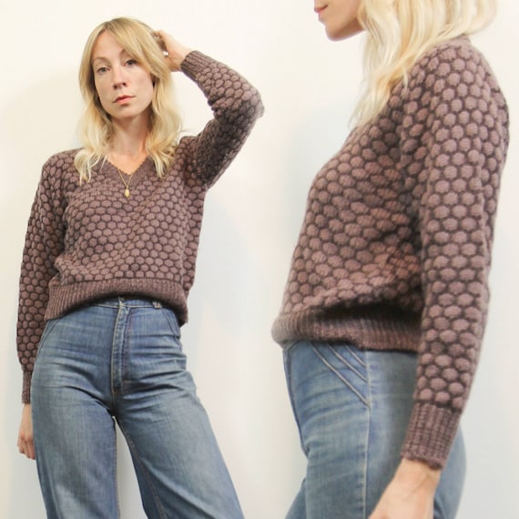 Vintage 90s Mauve Purple, Textured knit pullover