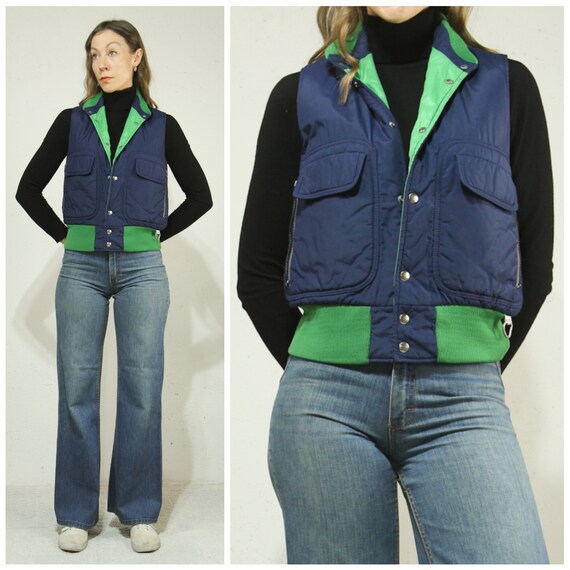 Sm. 1970s Navy Blue & Kelly Green Vest // Mid Wei… - image 4