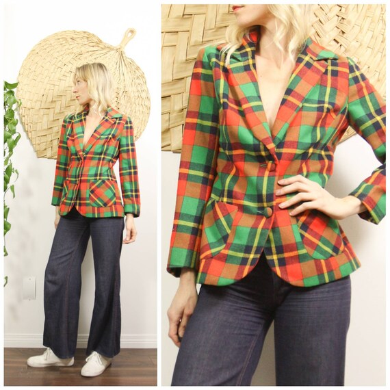 1960s Multicoloured Plaid Check Blazer