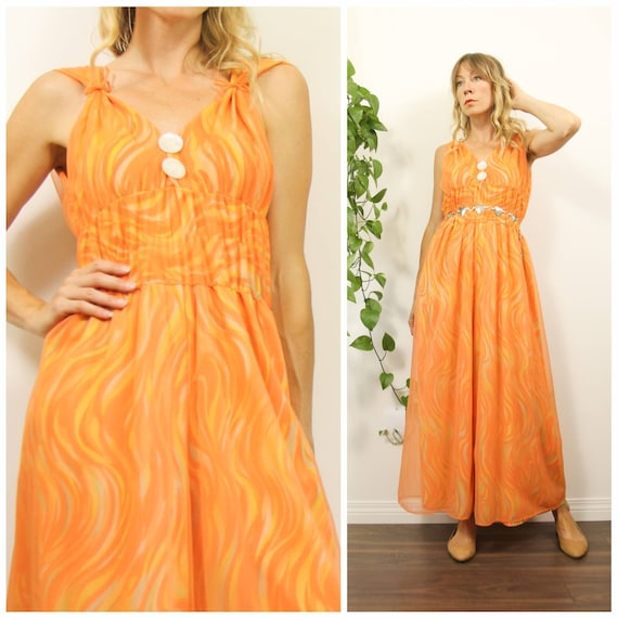 Vintage 1960s Orange Swirl, Retro Psychedelic Ling