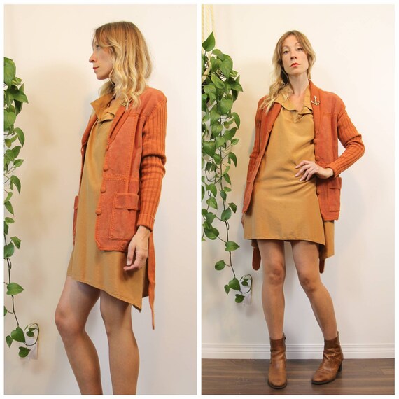 1970s Sandstone Orange Suede & Knit Sweater Jacket