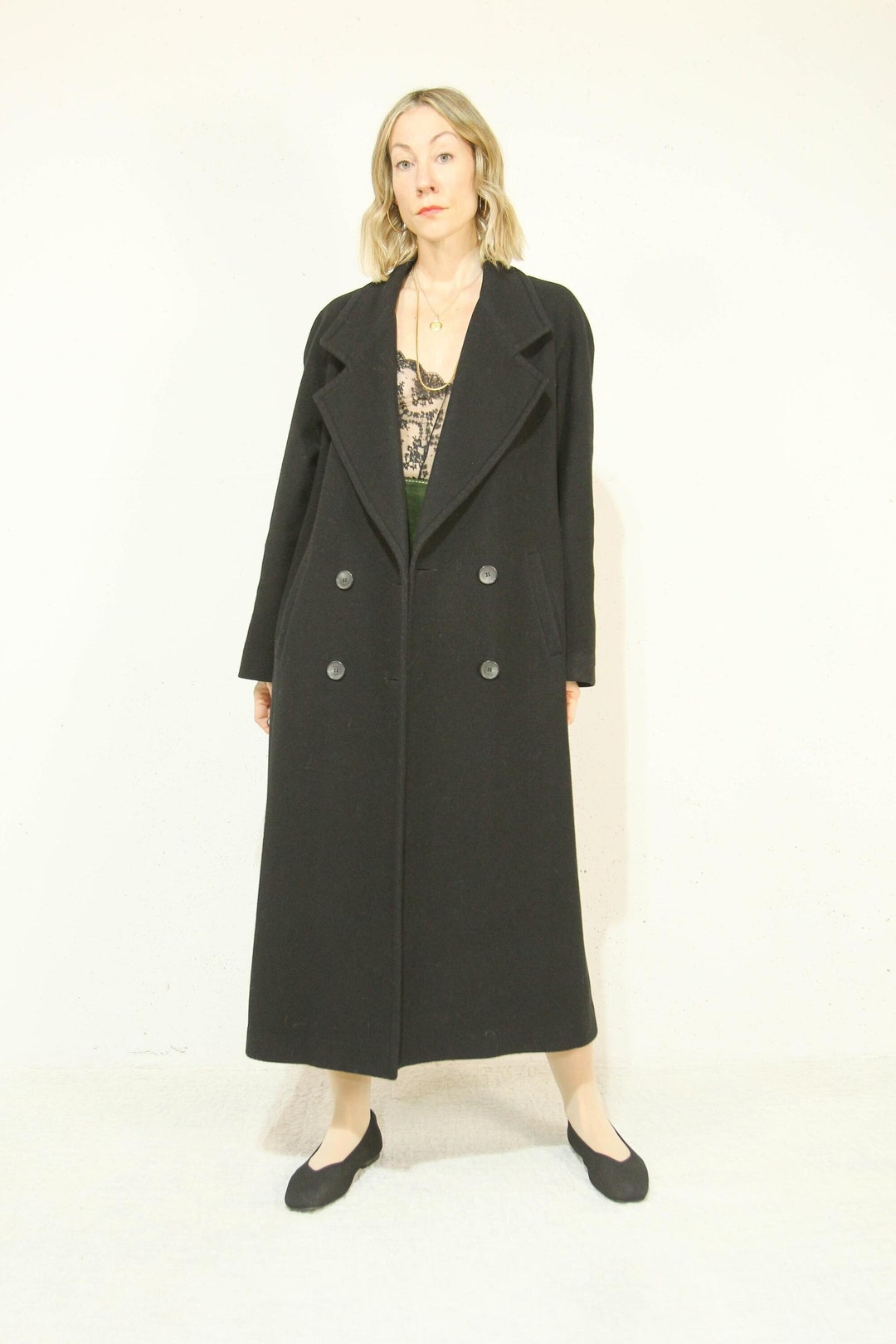 【専用】90's WOOL DOUBLE BREASTED COAT New Gallery Collection Vintage 90's Black Wool Double
