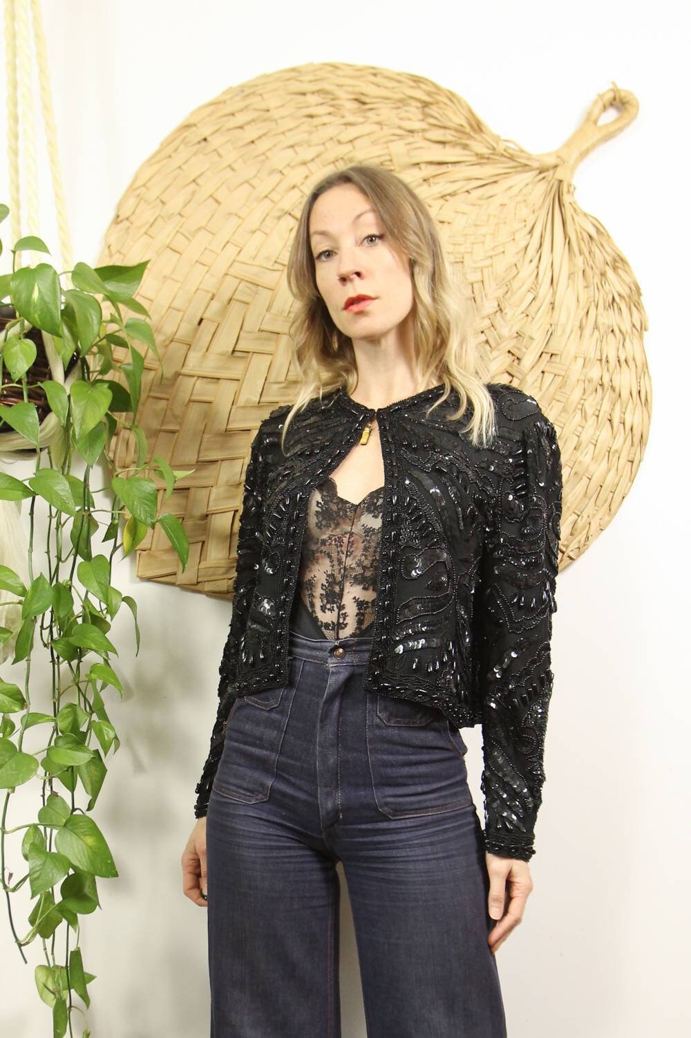 Vintage 1990s Black Silk Cardigan Blouse With Sequins & Beads - Etsy
