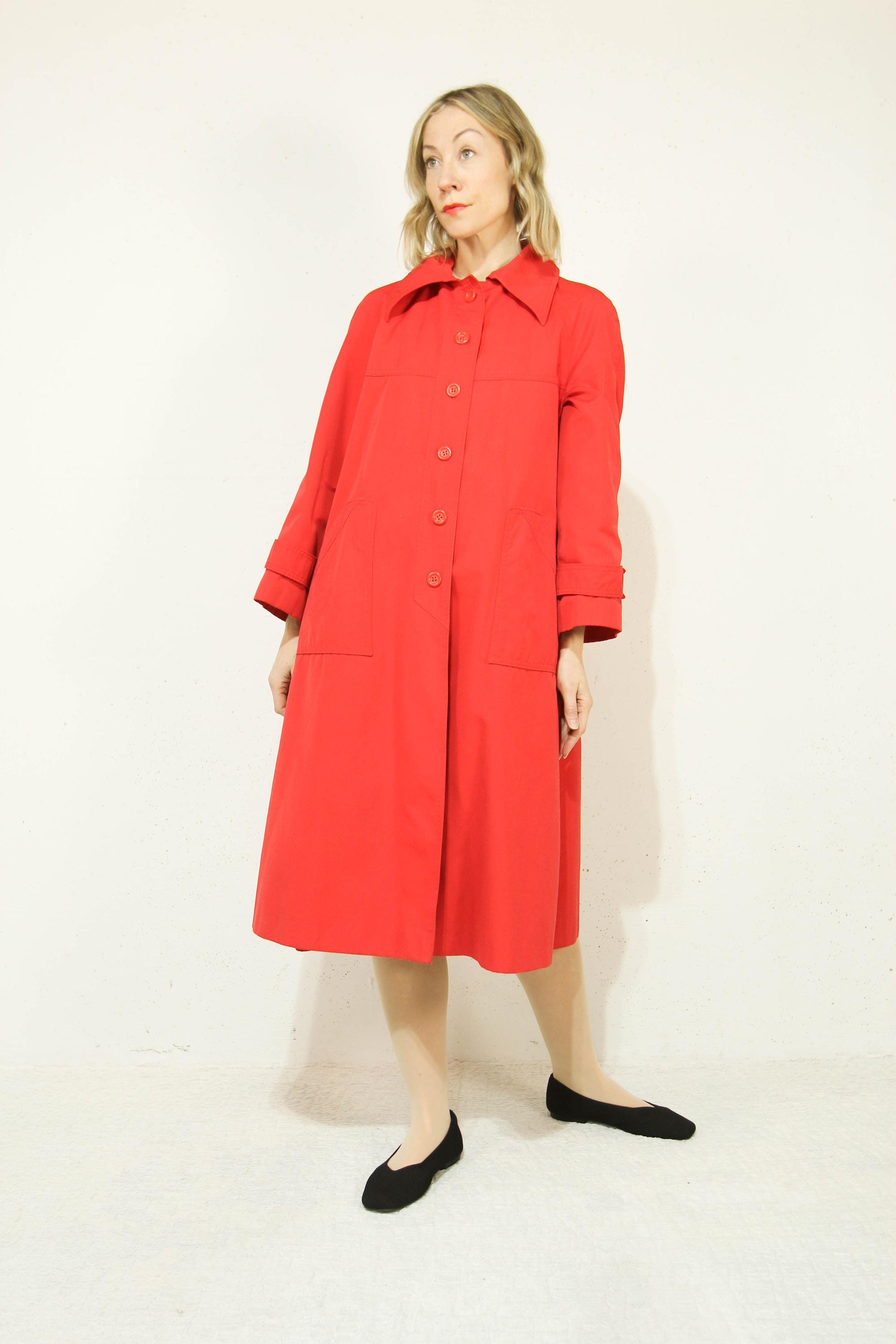 Sm Vintage 1970s Red Trench Coat With Hood - Etsy