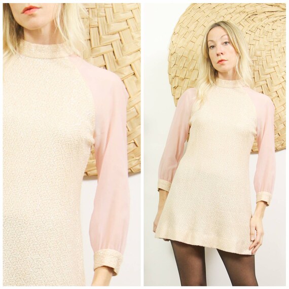 1960s Silver Lurex Mini with Sheer Pink Balloon Sl