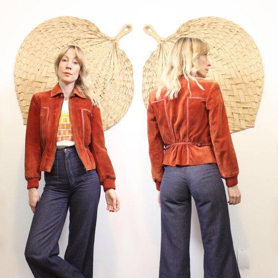 1970s Rusted Red Suede Crop Jacket