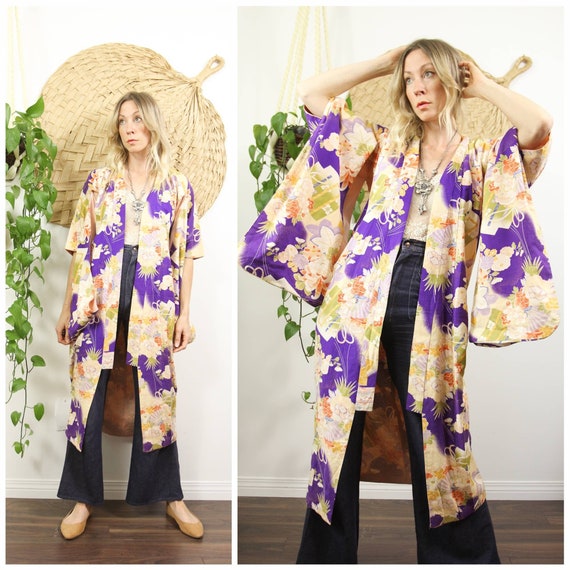 Kleding Dameskleding Pyjamas & Badjassen Jurken Vintage traditionele Japanse Kimono zwart met geel wit ontwerp OS 