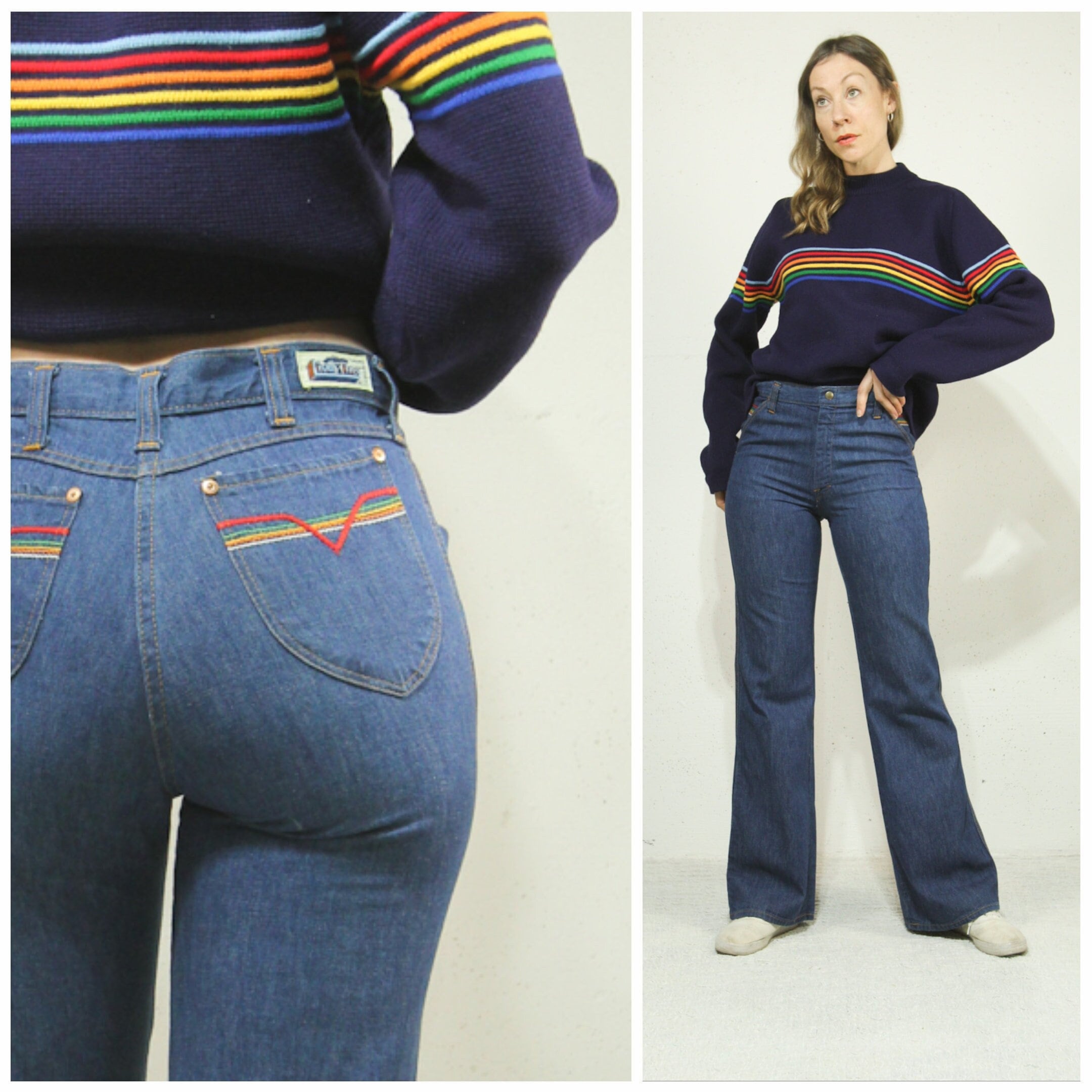 Vintage GWG Jeans / Light Wash Denim Flare High waisted Pants / 30