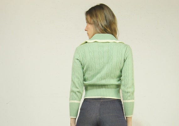 Xs-Sm Early 1960s Mint Green & White Stripe Acryl… - image 4