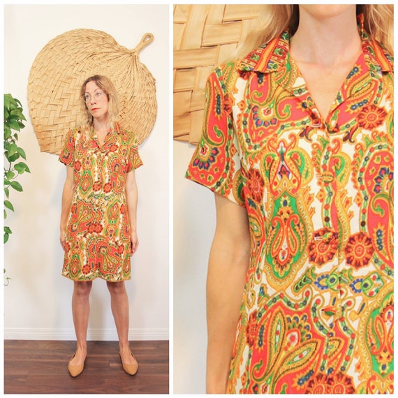 M ~ 1960s Handmade, Psychedelic, Paisley Print Mid