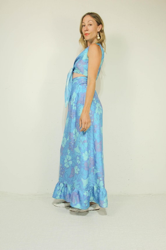 Sm Vintage 1960s Matching Two Piece Skirt Set // Wrap Top, Maxi