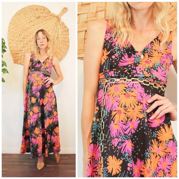 Vintage 1970s Daisy Print Spring Dress // Bold Pri