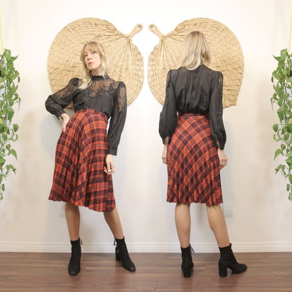 1970s Red Plaid, Micro Pleated Circle Skirt