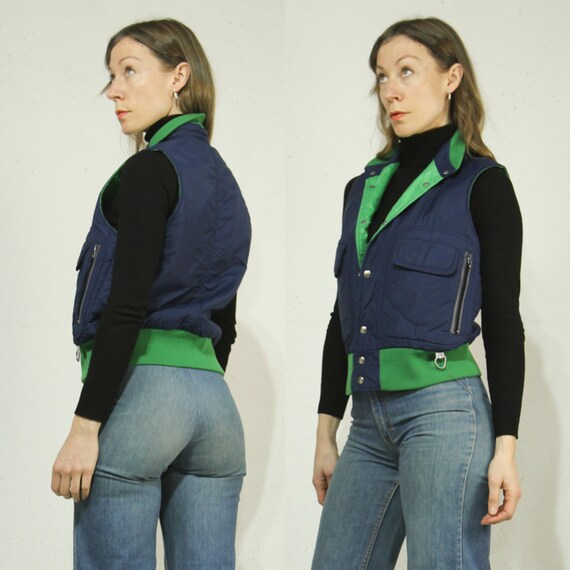 Sm. 1970s Navy Blue & Kelly Green Vest // Mid Wei… - image 3