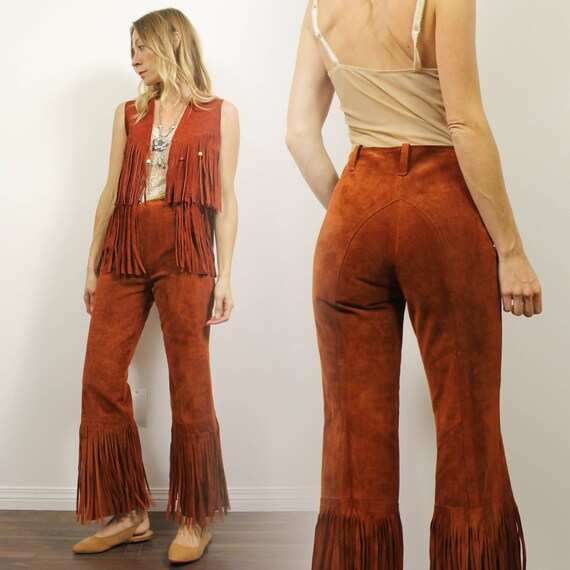 1960s Suede Fringe Pants & Hippie Vest Set