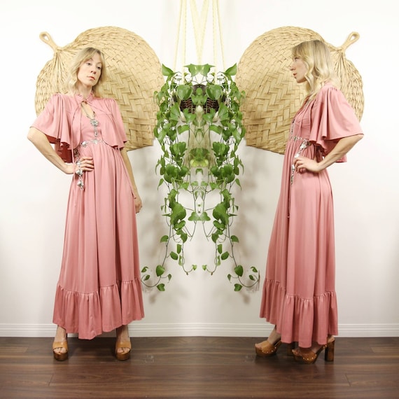 1970s Dusty Rose Two Piece Dress Set with Matching