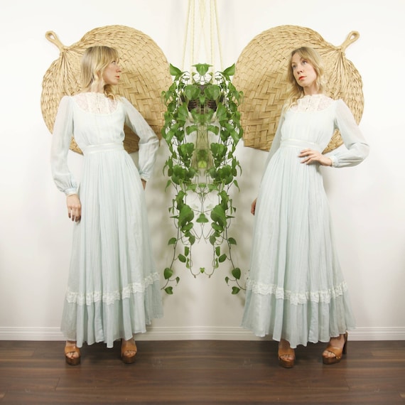 1970s Powder Blue Gunne Sax Prairie Dress