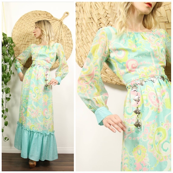 Vintage 1970s Candy Coloured Cotton Maxi Dress - image 1