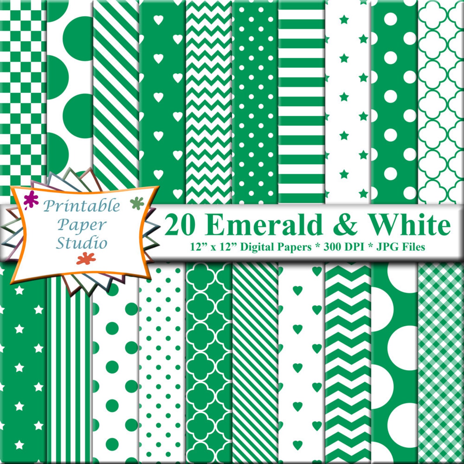 Emerald Green Digital Paper Pack Green Colored Paper for Etsy