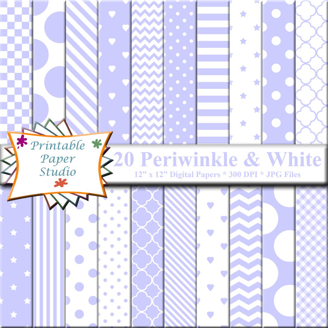 Periwinkle Blue Digital Paper Pack Blue Patterned Paper for | Etsy