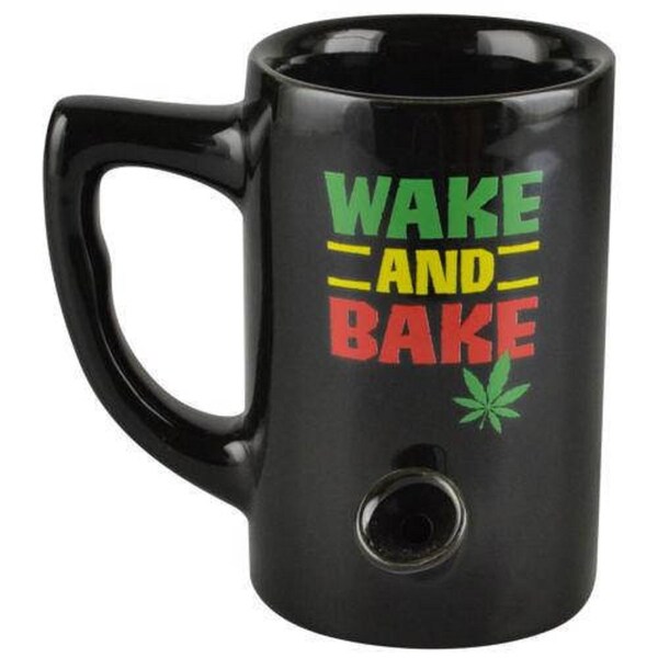 Black Rasta Ceramic Wake and Bake Coffee Company Coffee Mug // Wake n Bake Mug
