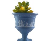 Wedgwood Style Pottery Vase by Avon 1970s Decorative Blue Grecian Style Pot Jasperware Style Blue and White Art Pottery Home Decor
