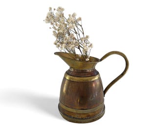 Jarra vintage em latão e cobre – Vaso rústico com pátina, 15 cm
