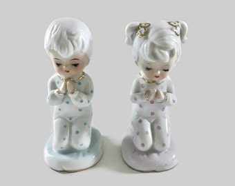 Vintage Giftcraft-porseleinen beeldjes, biddende kinderen, gemaakt in Korea