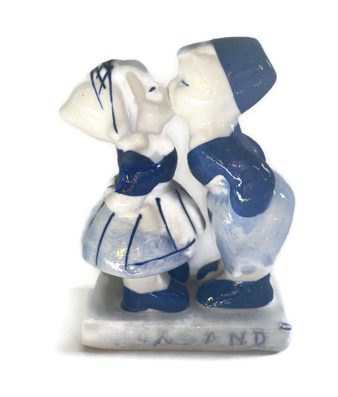 オランダの置物セット　＃㉞ オランダ陶器の置物、オランダのキスする子供たち、青と白の陶器