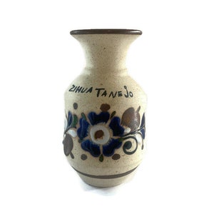 Tonala Keramik Vase mit Blumenmuster | Volkskunst aus Mexiko | Traditionelle mexikanische Kunstkeramik | Signiert vom Künstler