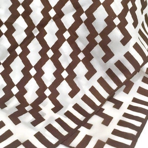Ladies Vintage Scarf  by La Dear | Silk Blend | Retro Geometric Print | Made in Japan | Brown and White
