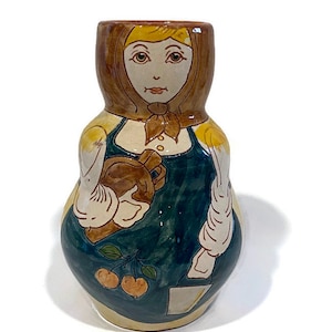 Anibal Rosado Vintage Pottery Vase | Babushka Doll Pot | Signed Art Pottery from Portugal | Village Woman Jug | Carafe | Country Decor