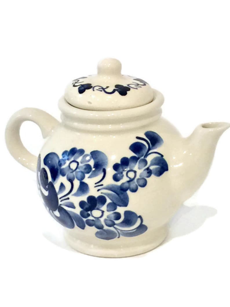 Polish Ceramic Teapot Hand Painted Floral Design Stoneware Etsy