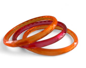 3 vintagearmband | 1960-talsarmband | Kombination av orange och rosa | Smala retroarmband