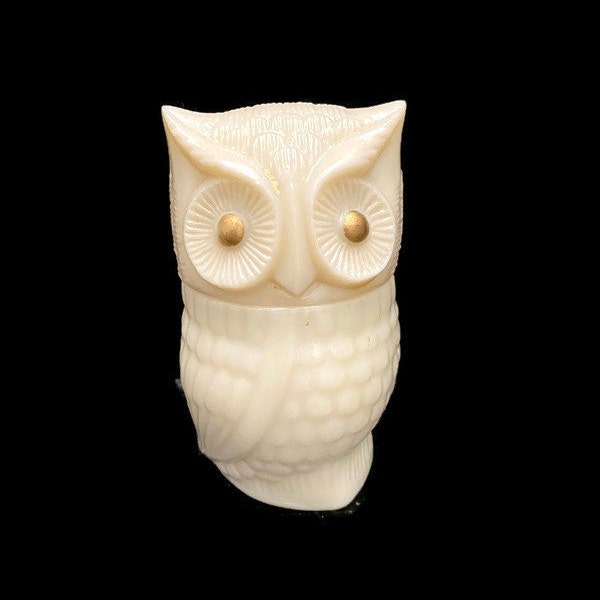 Avon Owl Canister | Milk Glass Owl Figurine | Empty Perfume Bottle | Trinket Holder | 1970s