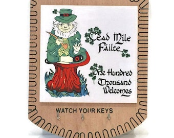 Vintage Irish Tile Mounted on Wooden Plaque Key Holder, Home Organization, Keys