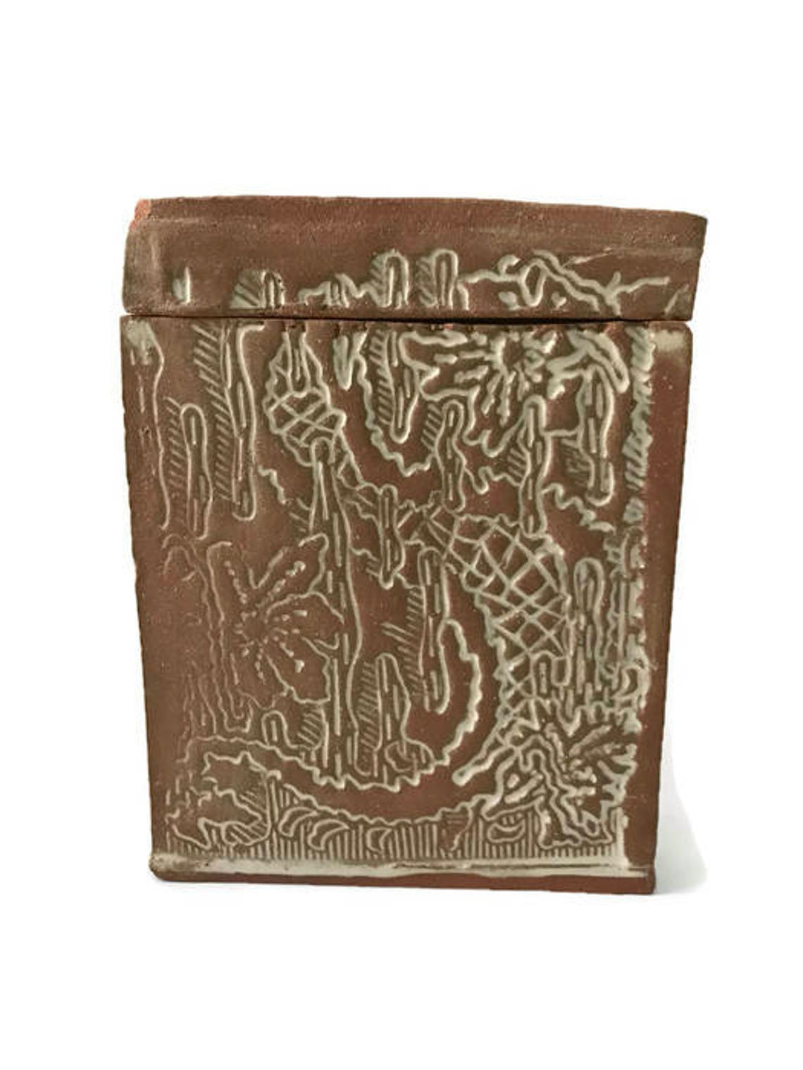 Unique Etched Natural Clay Box With Lid Intricate Artwork Etsy