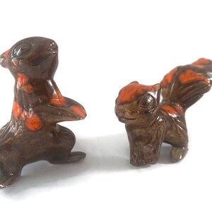Pair of Vintage Squirrel Figurines | Pottery Animals | Miniatures | Retro Paint and Glaze | Ceramic Squirrel Figures | Circa 1970s