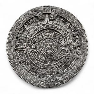 Vintage Aztec Calendar Wall Plaque – Black 3D Stoneware Sun Stone, Mesoamerican Decorative Art, 11-Inch Wall Hanging